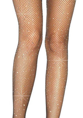 Casey Rhinestone Fishnet Suspender Pantyhose Black One Size Hosiery